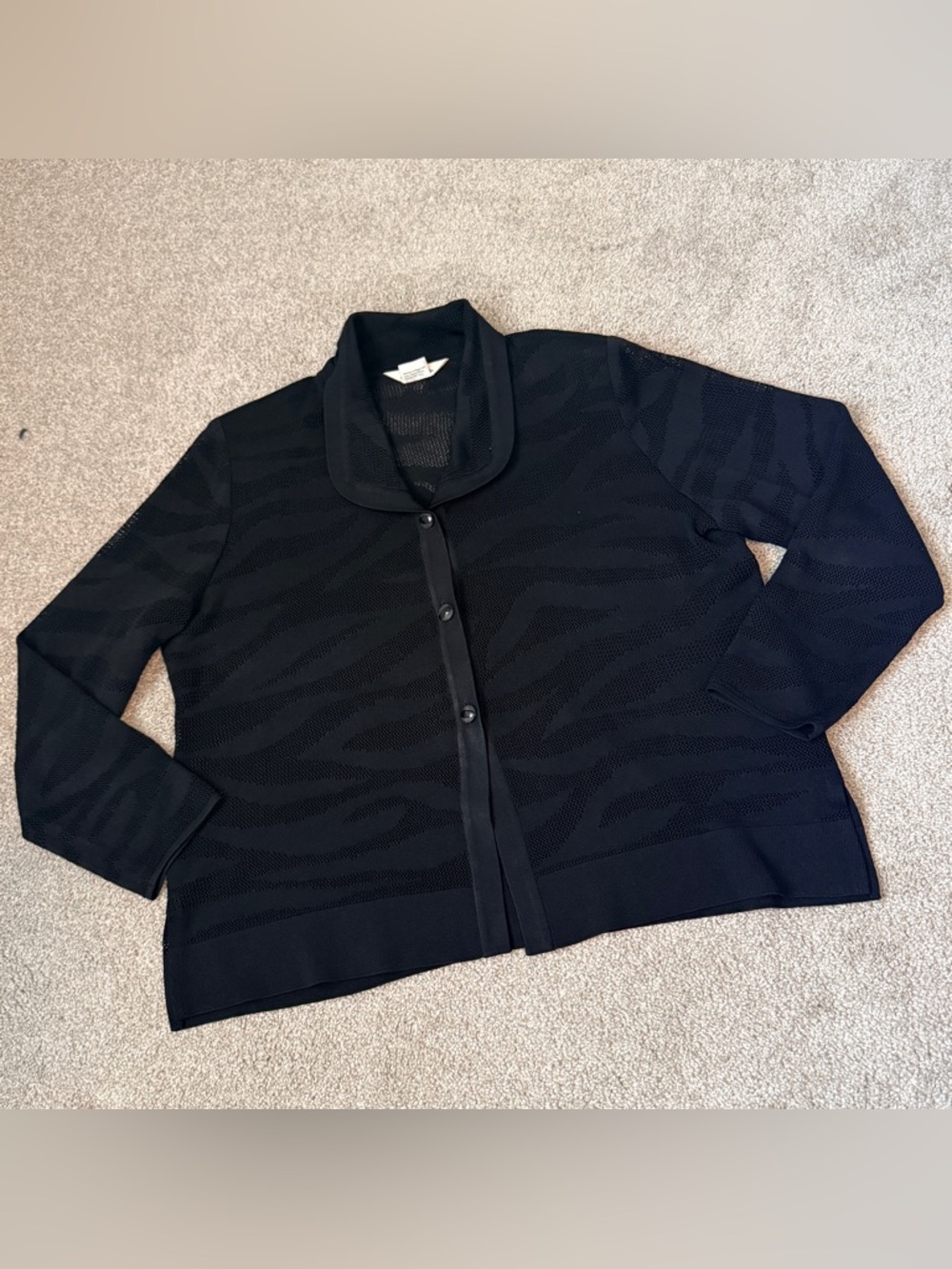 Vintage Exclusively Misook Black Knit 3 Buttoned Cardigan Sweater Lightweight XL